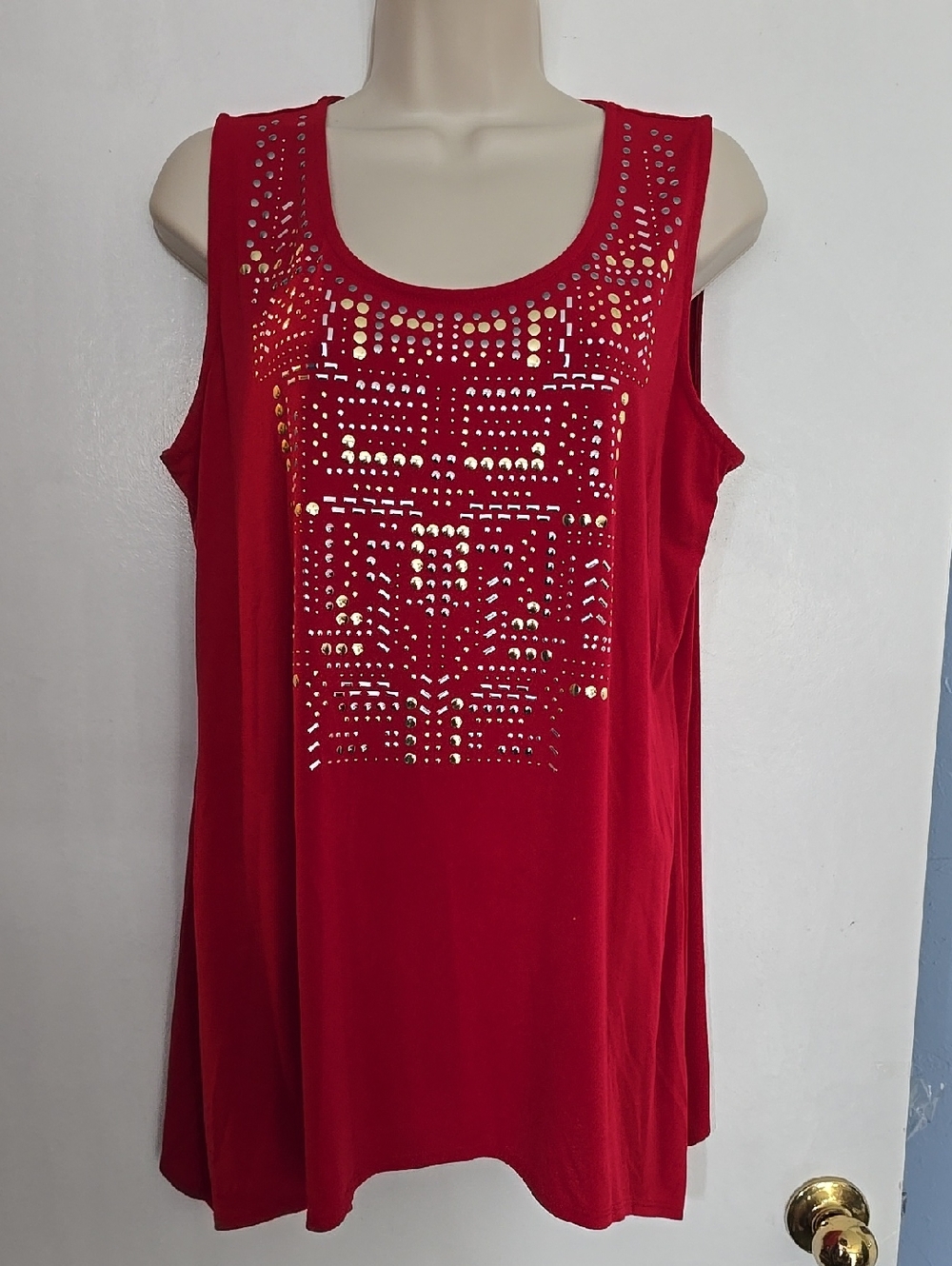 Alfani Red Tank Top with Gold/Silver Stud Detail Large